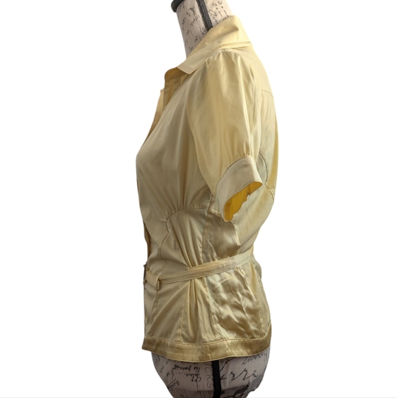 Karen Millen Yellow Button Up Short Sleeve Blouse Sz 8 - Picture 4 of 13